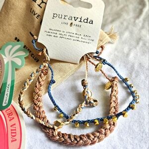 NEW PURA VIDA Bracelet Set. Club Exclusive.   Oatmeal w/blue and gold accents